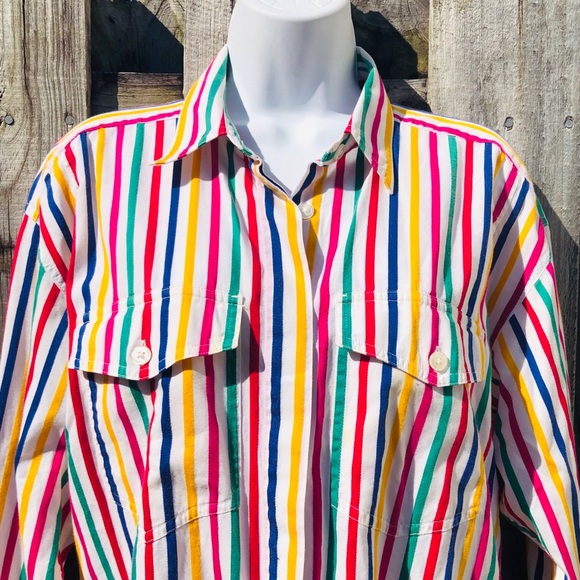 Liz Sport Rainbow Striped Button Down MEDIUM - Picture 3 of 11